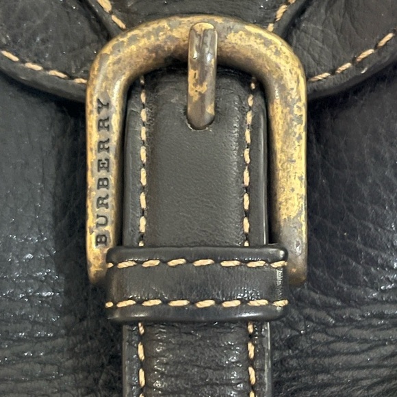 Burberry Black Leather Plaid Trim Satchel Bag - Picture 7 of 9